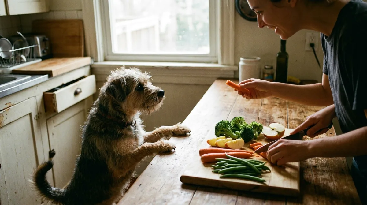 Dog looking at kitchen counter
