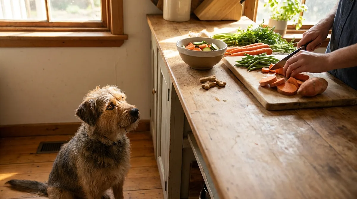 Dog looking at kitchen counter
