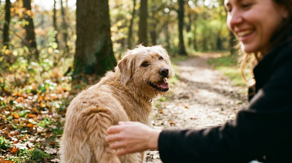 Dog looking at owner