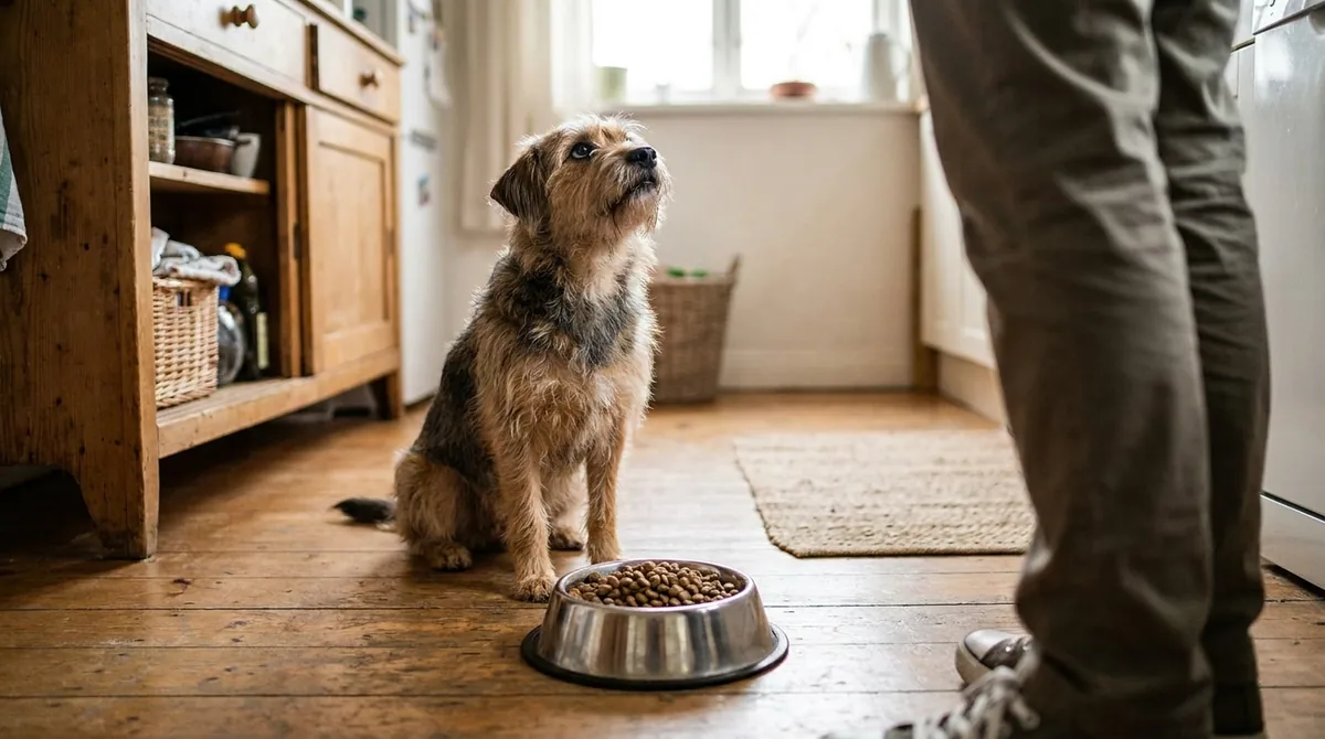 Dog looking at owner