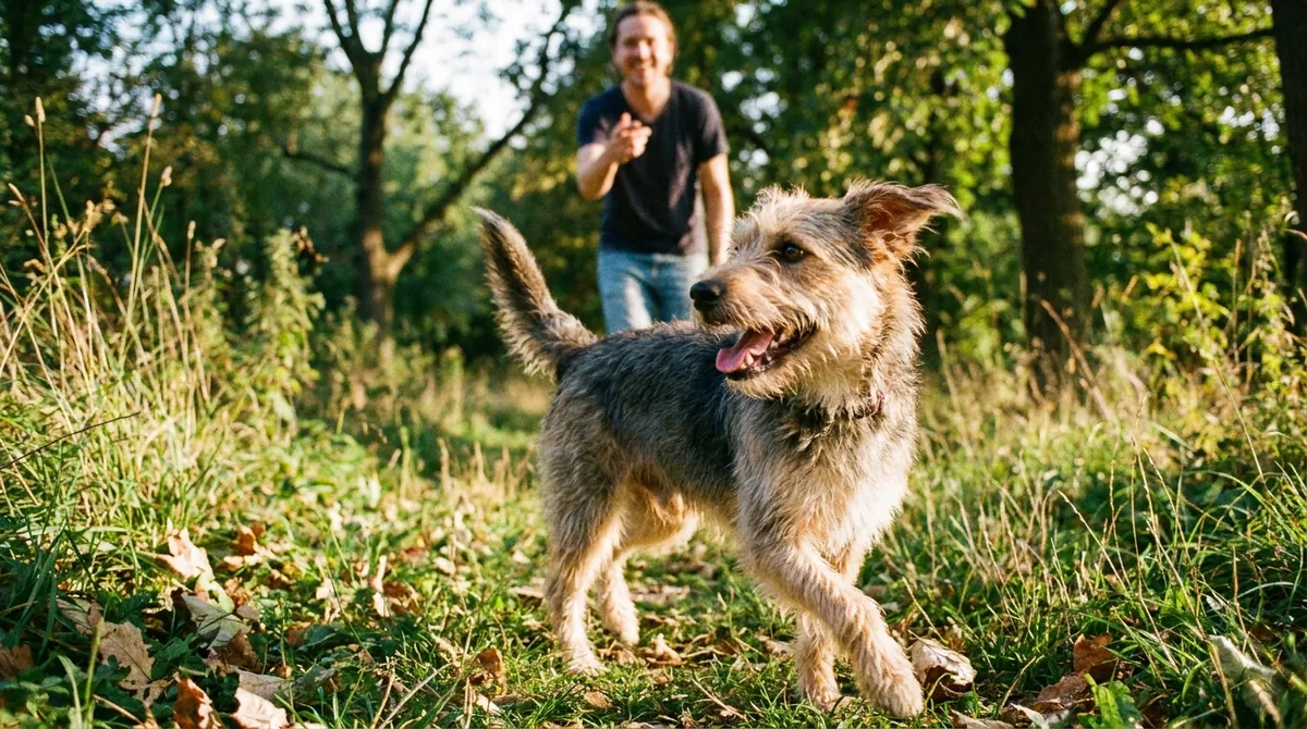 Dog looking back at owner