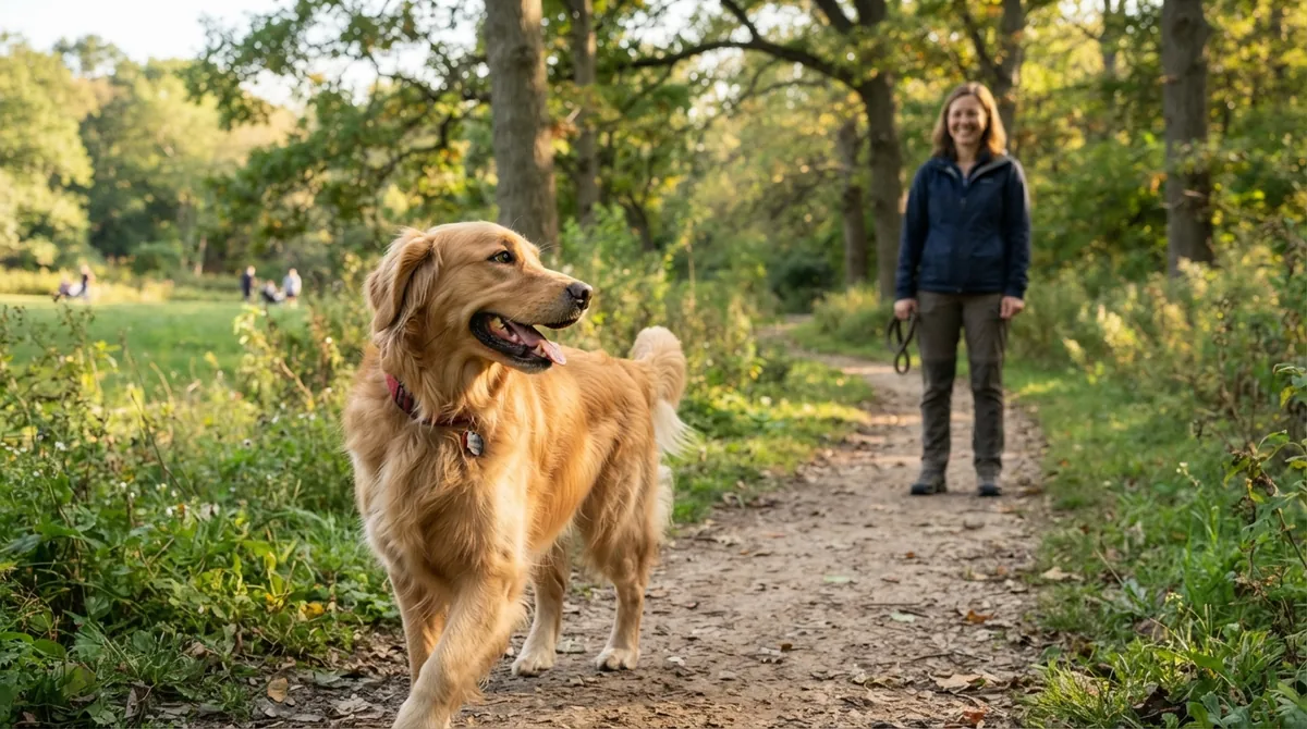 Dog looking back at owner