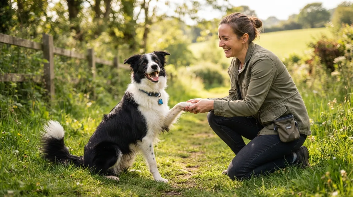 Dog performing command for reward