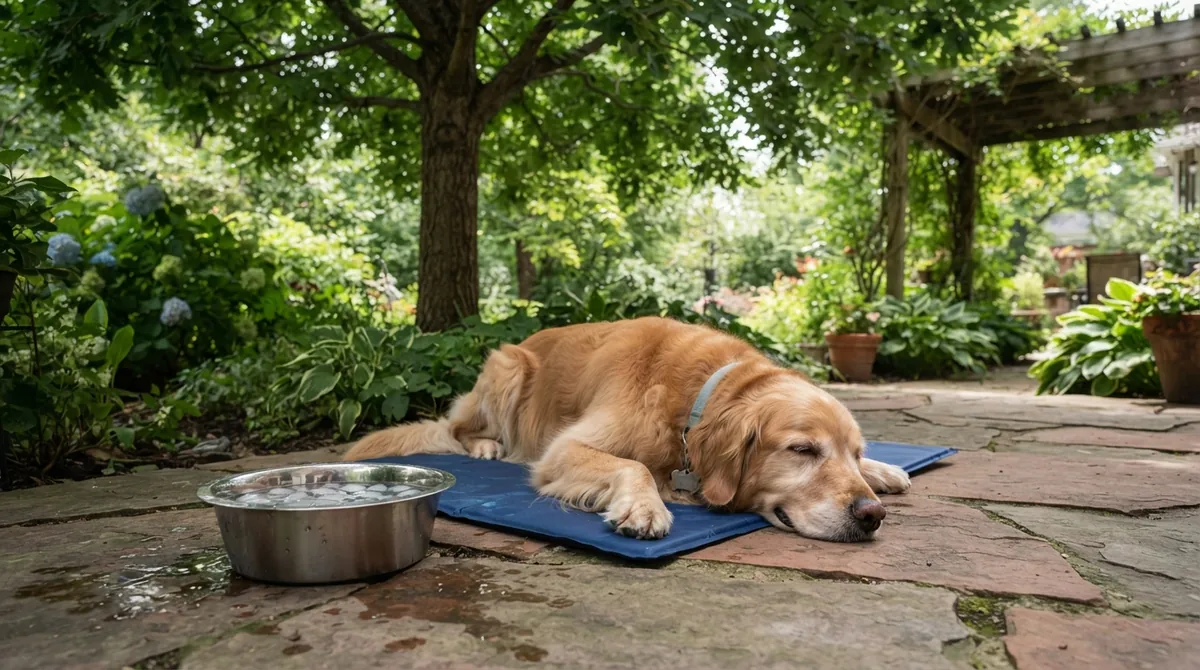 Dog resting in shade