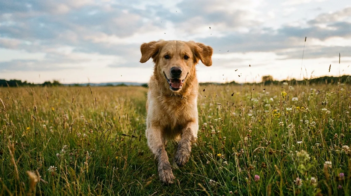 Dog running in field