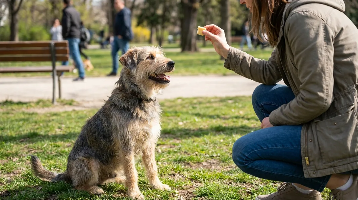 Dog sitting for treat