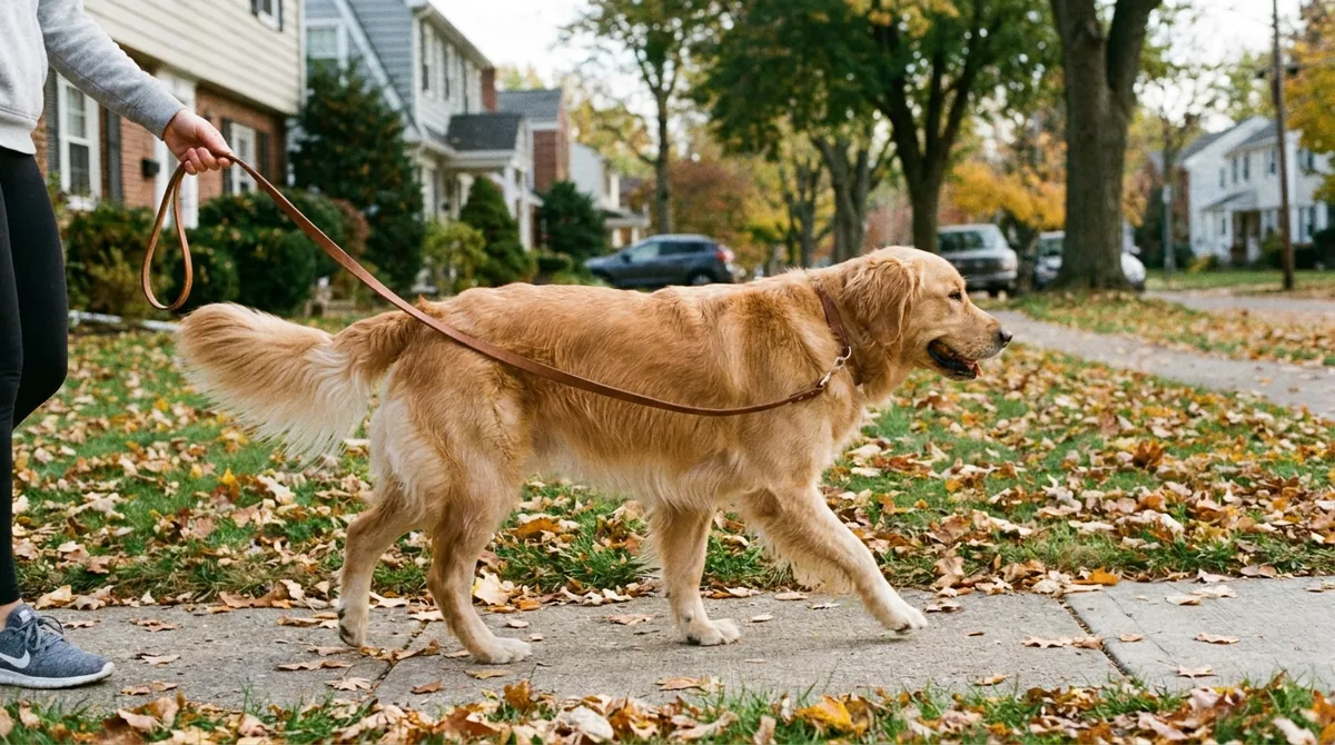 Dog walking on leash