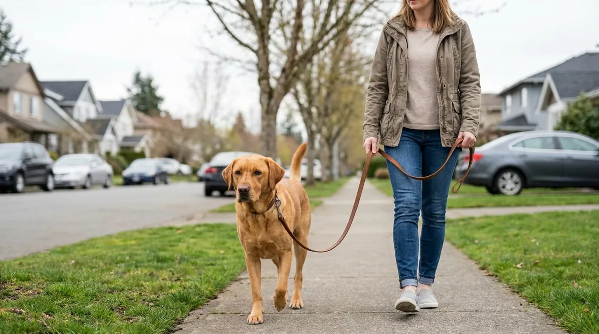 Dog walking on loose leash