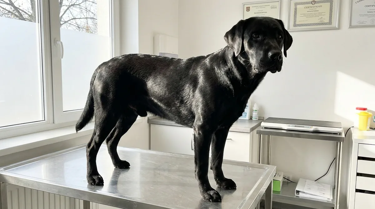 Healthy Labrador in veterinary exam