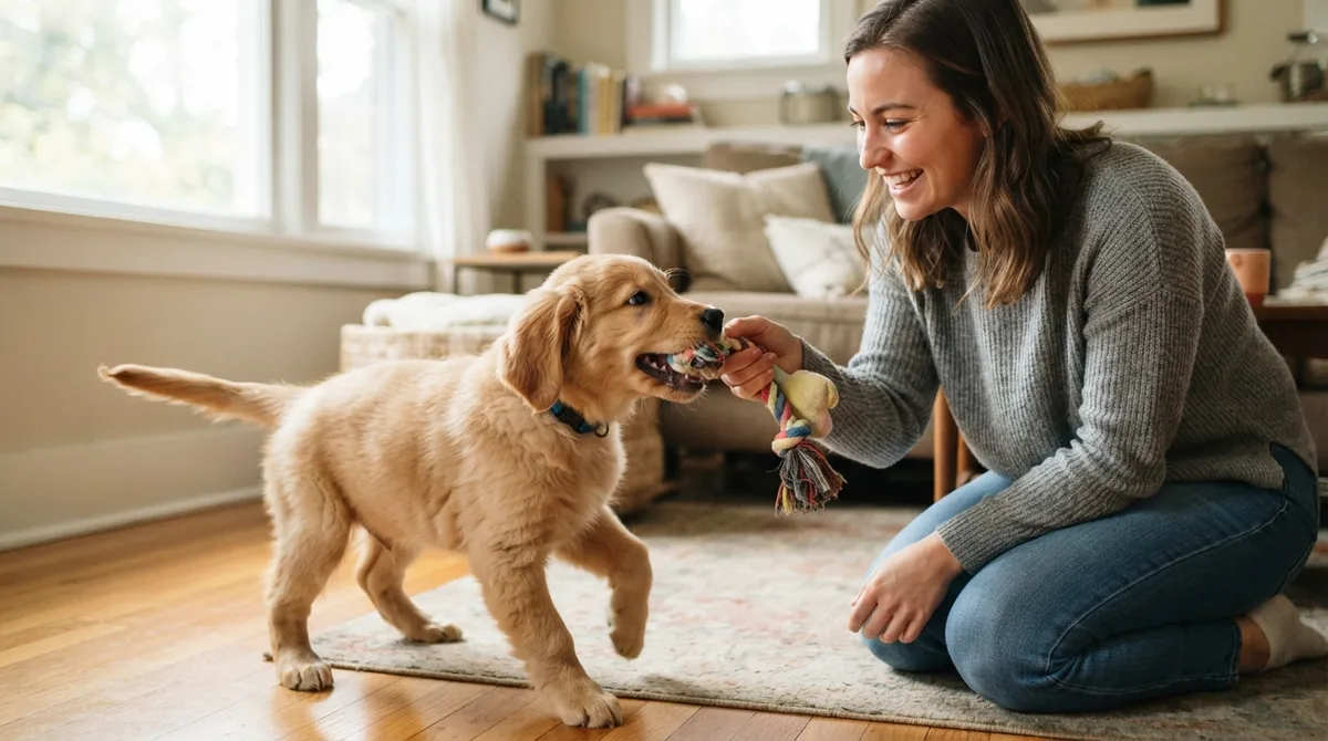 Person redirecting puppy biting
