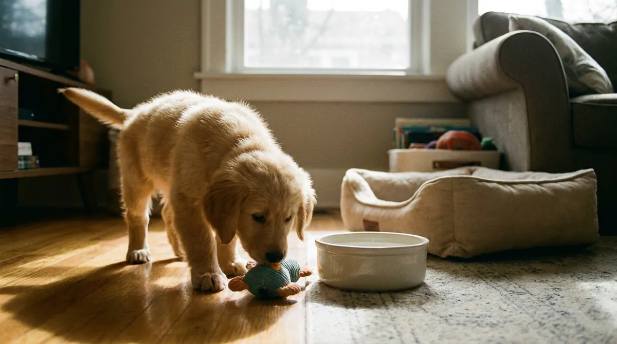 Puppy exploring new home