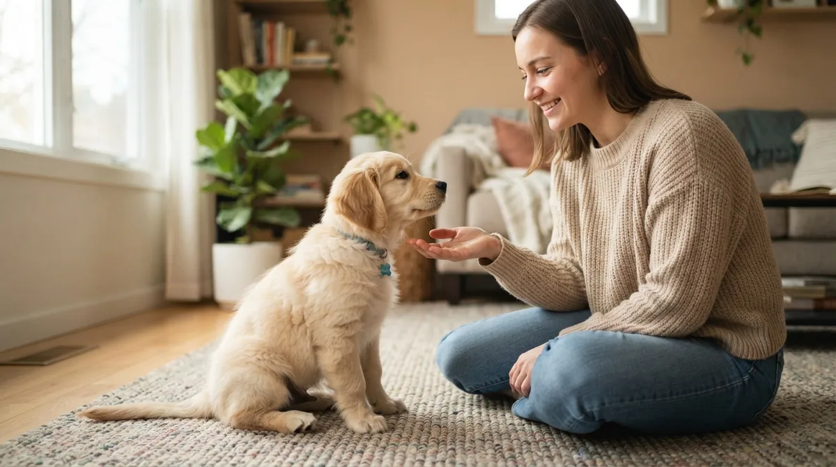 Puppy meeting new person